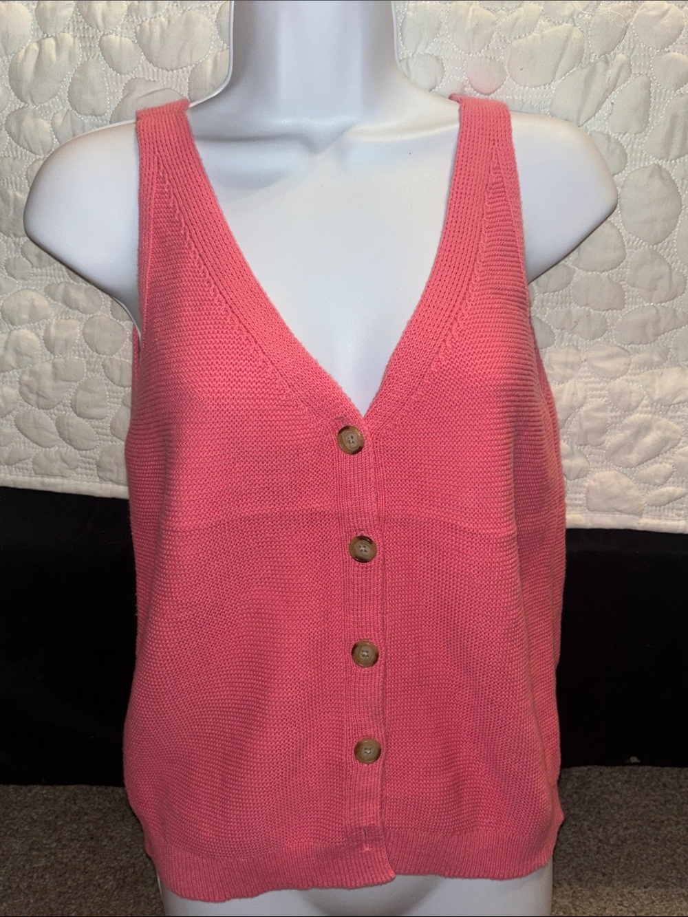 LOFT Pink V-Neck Button-Front Knit Tank